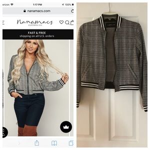SHE'S WILD HOUNDSTOOTH PLAID BOMBER JACKET (BLACK)
